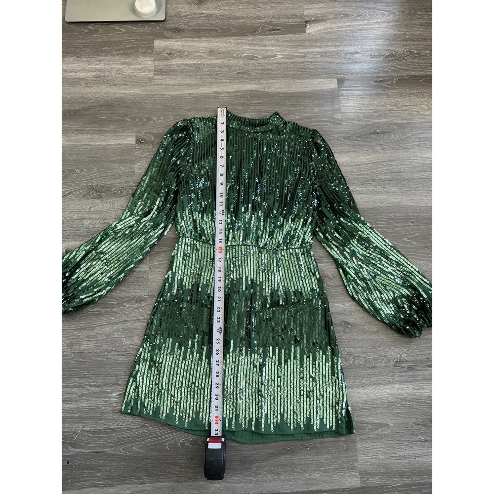 Rixo Green Sequin Long Sleeve Mock Neck Mini Dress XS - Picture 5 of 8